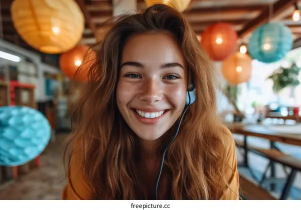 portrait of a young woman smiling with headphones