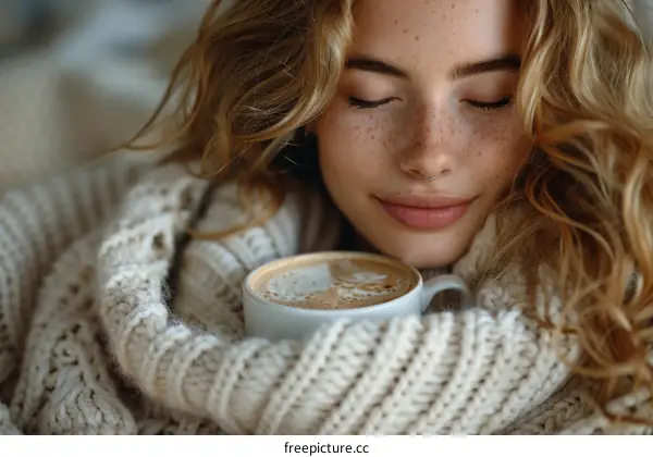 Young woman enjoying a cup of coffee