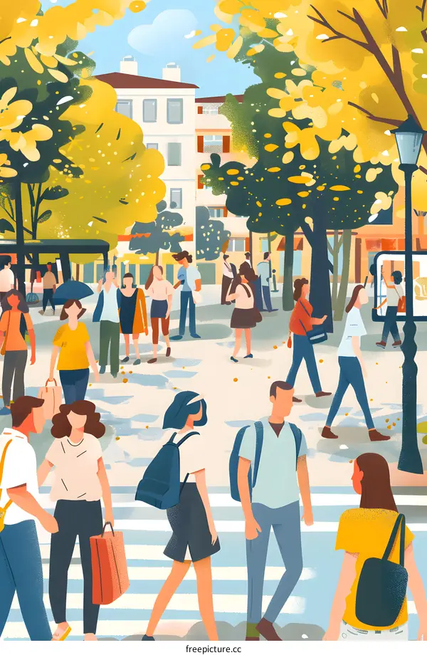 People Walking in a City Park on a Sunny Day