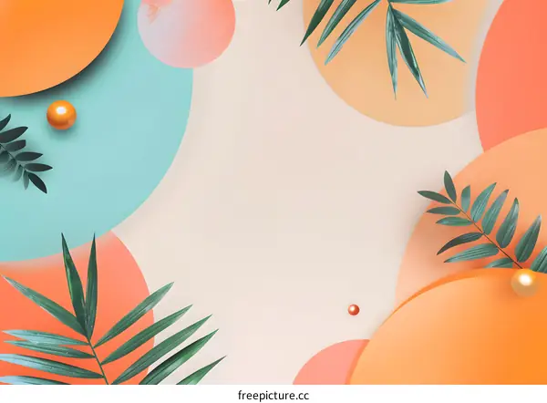 Abstract Summer Background With Tropical Leaves And Circles