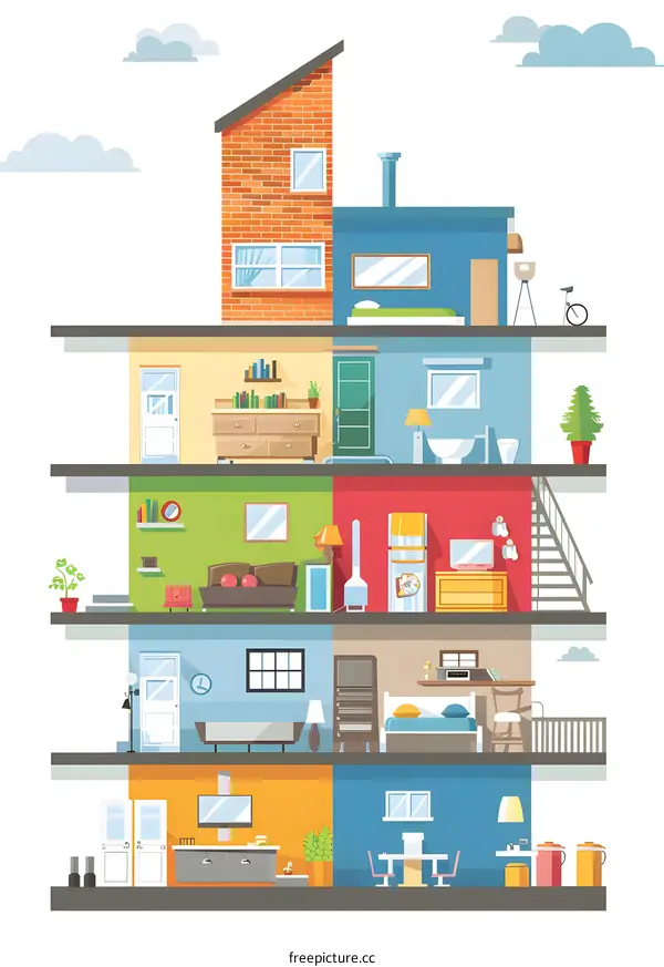 Cross Section of a Modern House Illustration