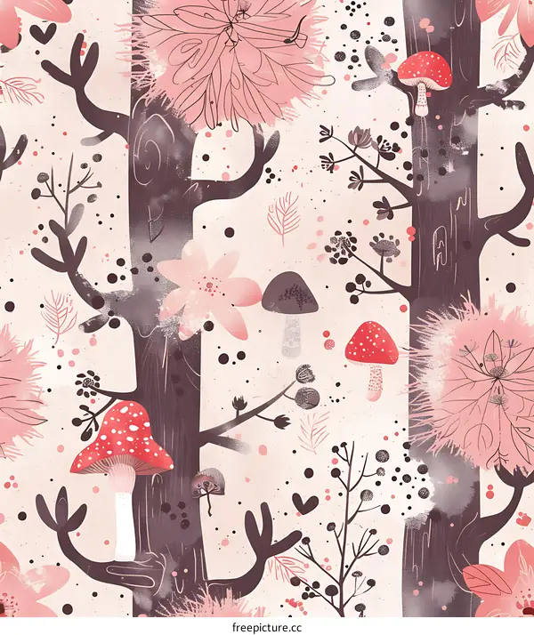 Pink And Brown Abstract Forest Illustration