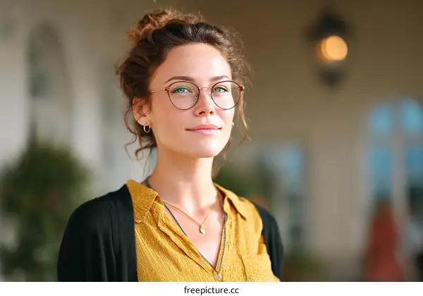 Woman with Glasses Posing Outdoors