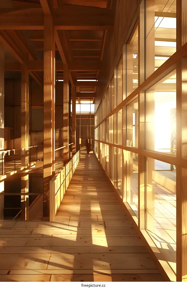 Wooden Corridor With Large Windows
