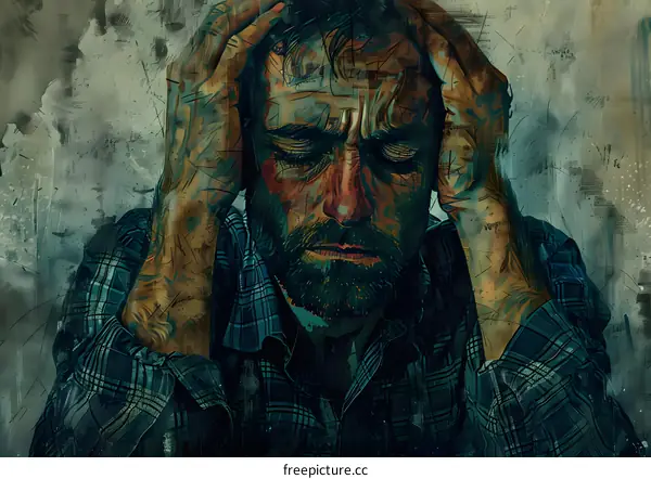 A man holding his head in pain