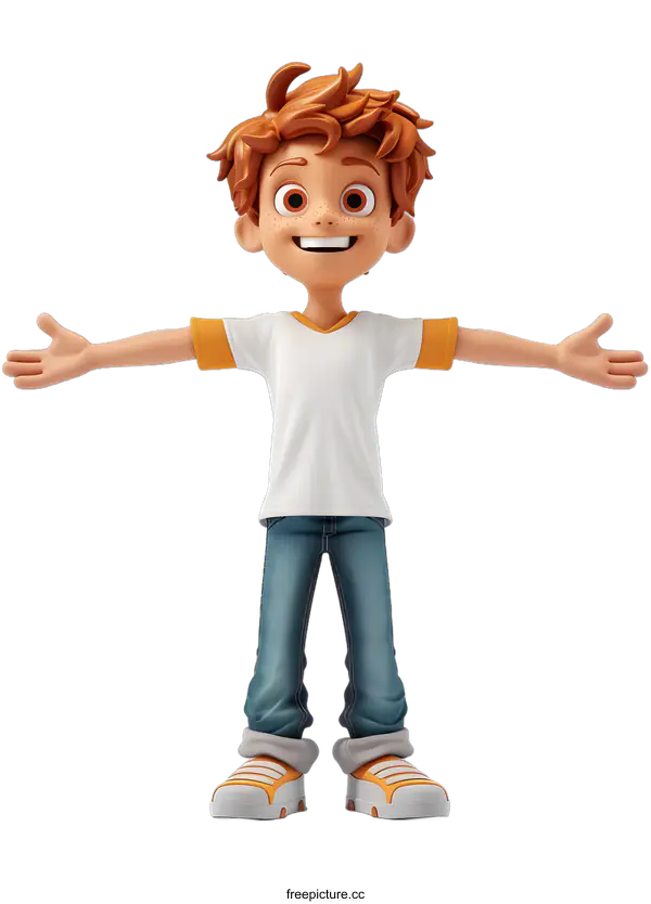 [Transparent Background PNG]3d cartoon character of a boy with open arms