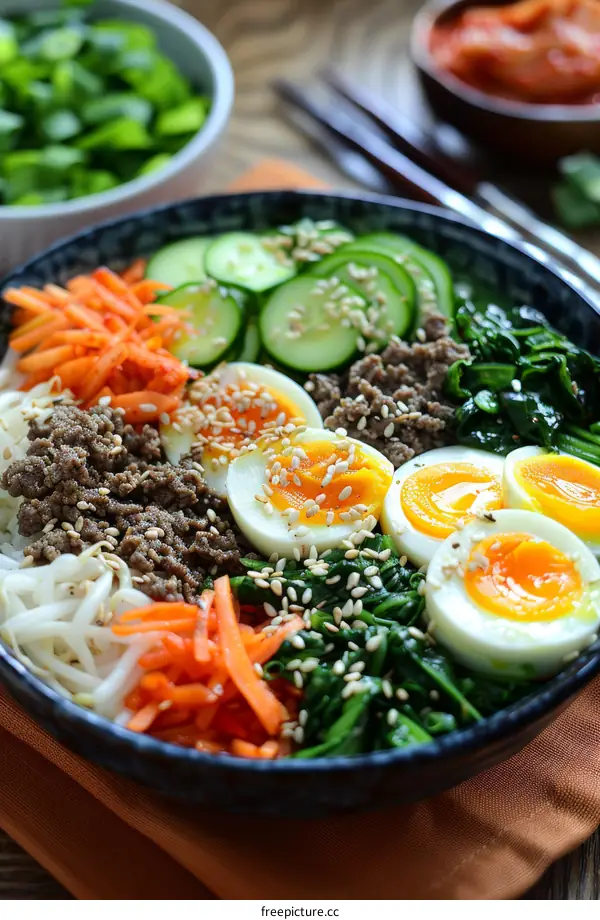 Korean Bibimbap, a Traditional Dish of Rice and Vegetables