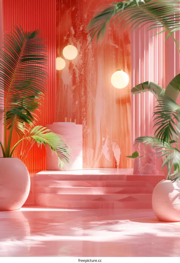 Pink Tropical Interior Design Illustration