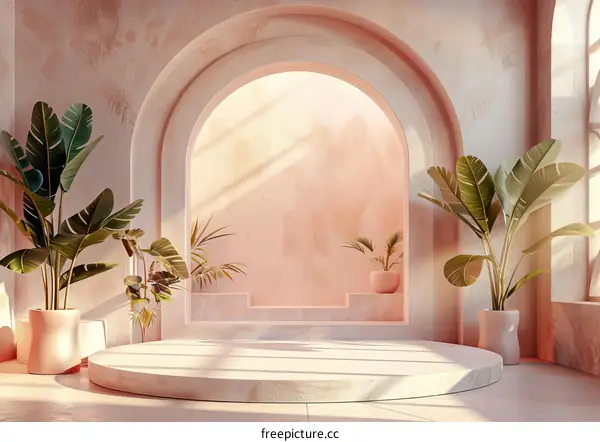 Pastel Pink Interior Display with Plants