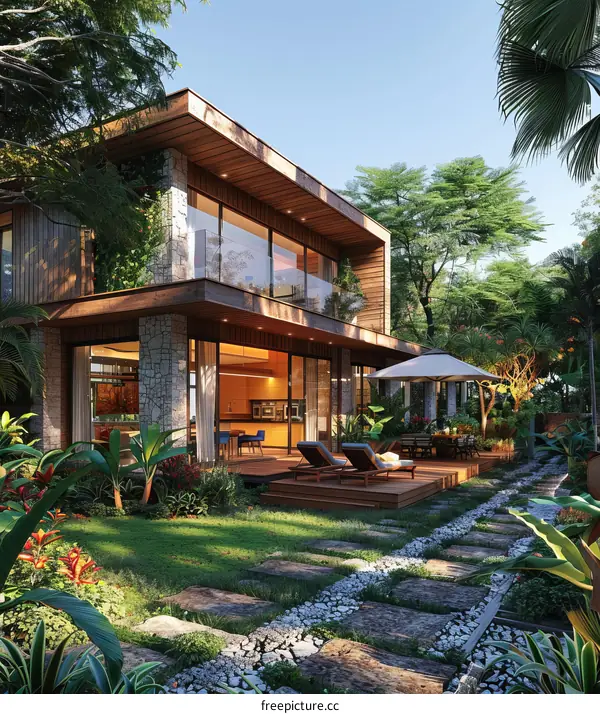 The modern house in the tropical forest