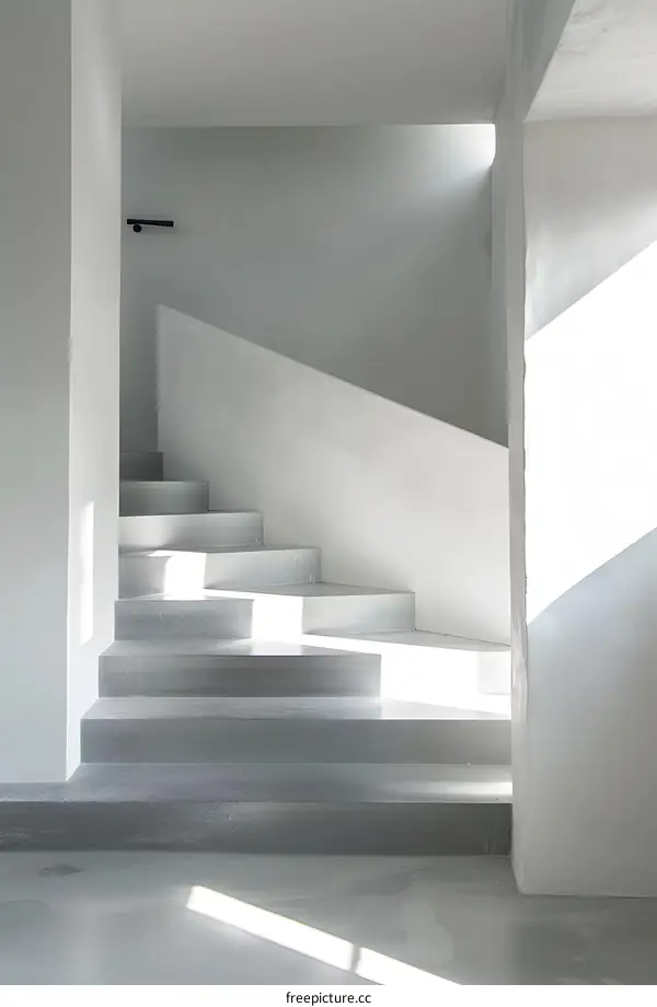 Modern White Concrete Staircase with Natural Light