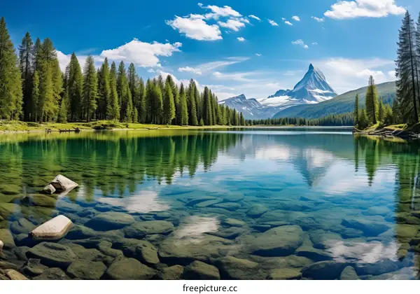 Scenic view of a mountain lake in the Swiss Alps