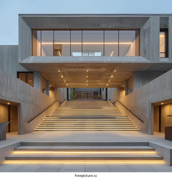 Modern Concrete Office Building with Grand Staircase