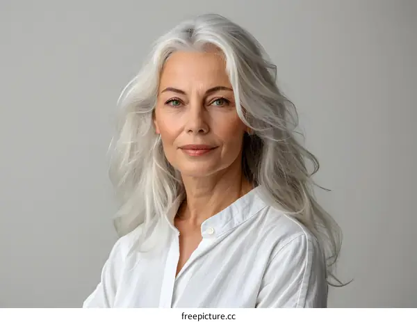 Portrait of a Mature Woman with Long Gray Hair