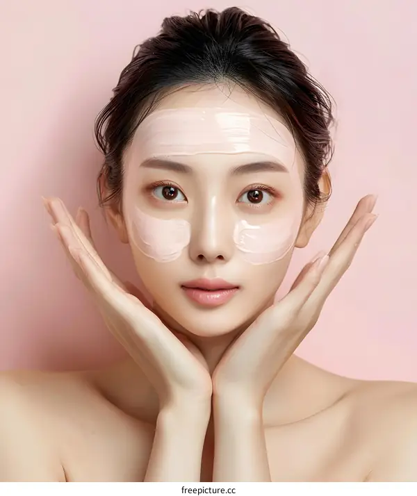 Asian Woman Applying Facial Mask