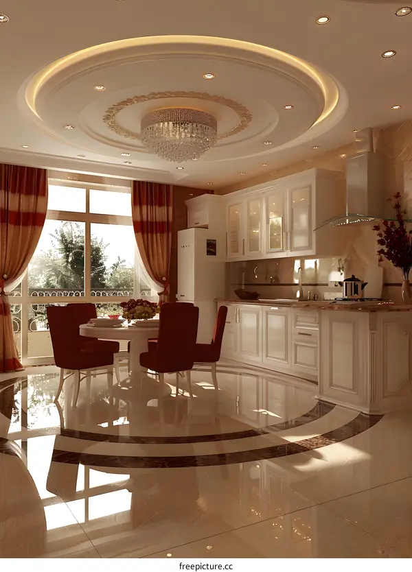 Modern Kitchen Interior Design With White Cabinets And Marble Floor