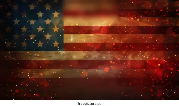 American flag with red and blue lights