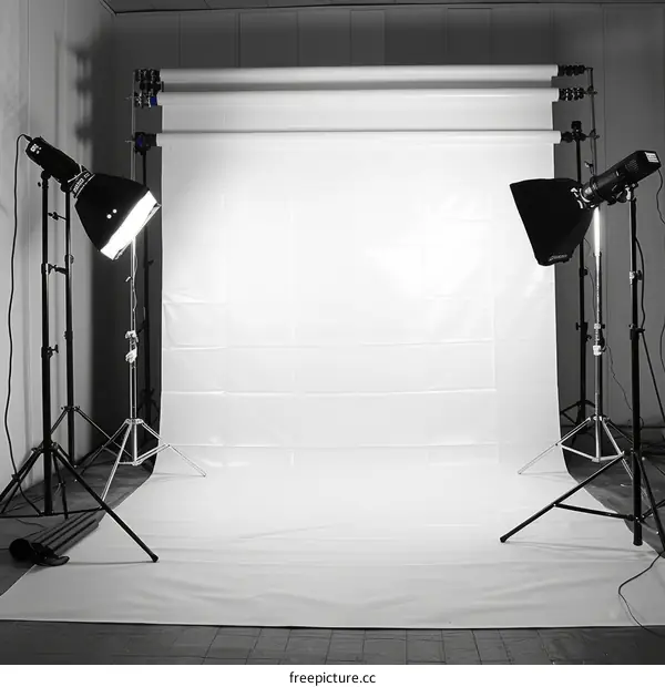 Black and white photo of a photo studio
