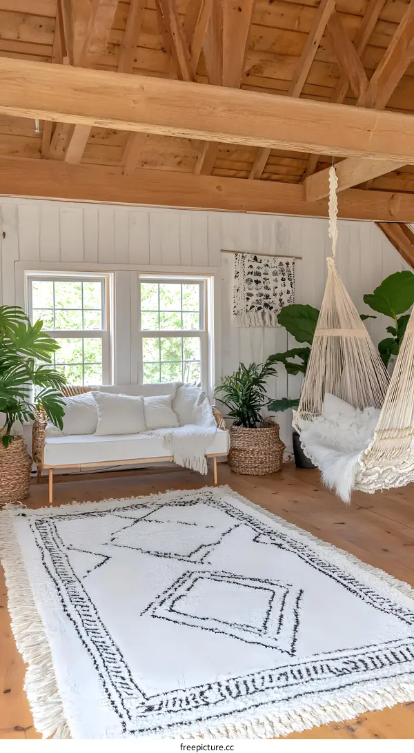 White and Black Area Rug In Living Room Interior Design