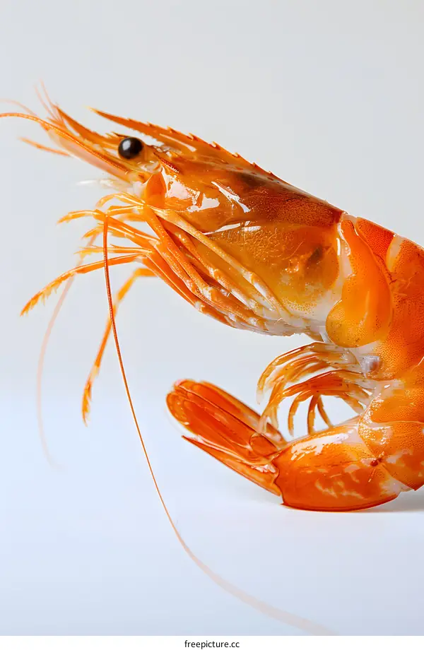 A large orange shrimp isolated on a white background