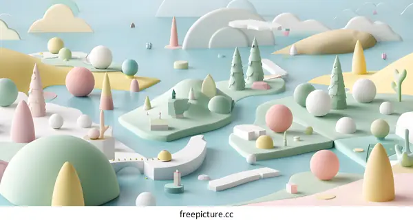 3D Abstract Colorful Illustration with Geometric Shapes and Nature Elements