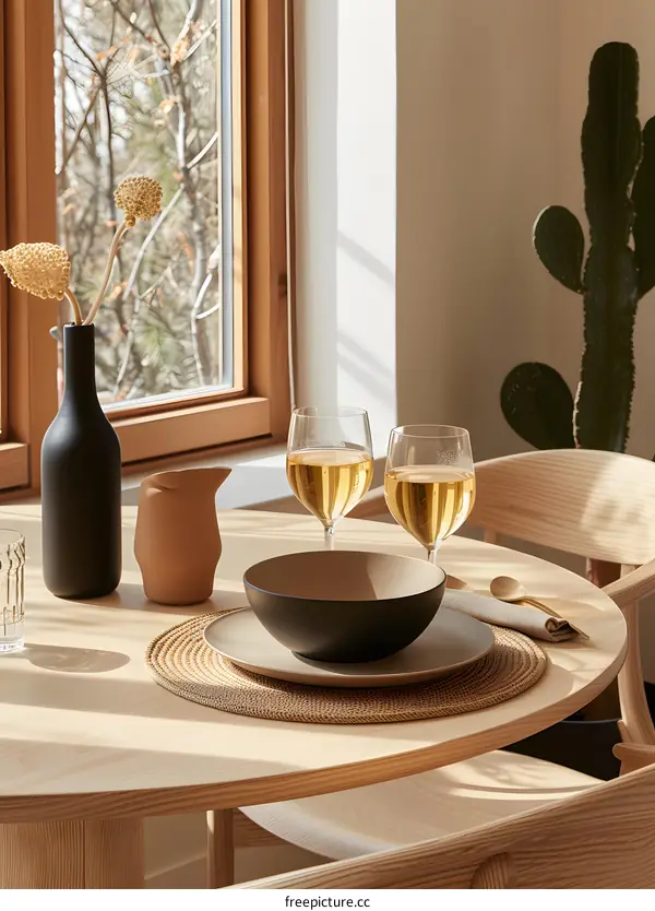 Minimalist Table Setting with Two Wine Glasses