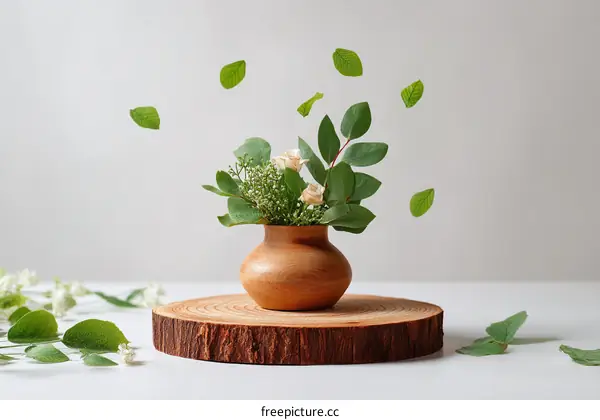Elegant Floral Arrangement in Wooden Vase