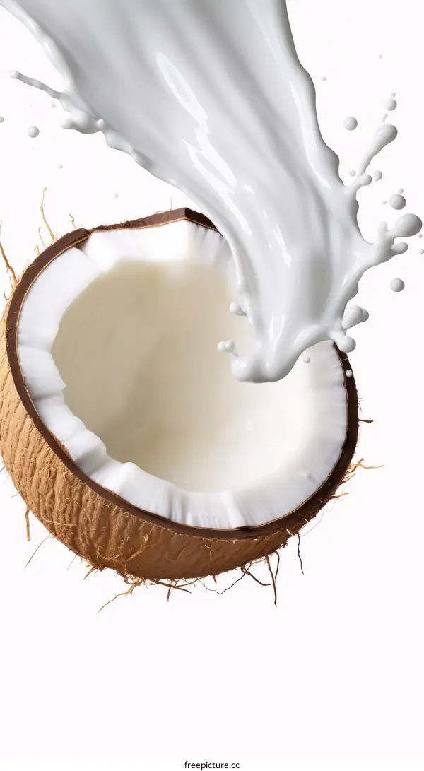 Coconut Milk Splashing from a Cracked Coconut