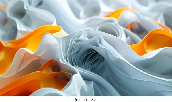 Orange and white abstract 3D rendering of a wavy surface
