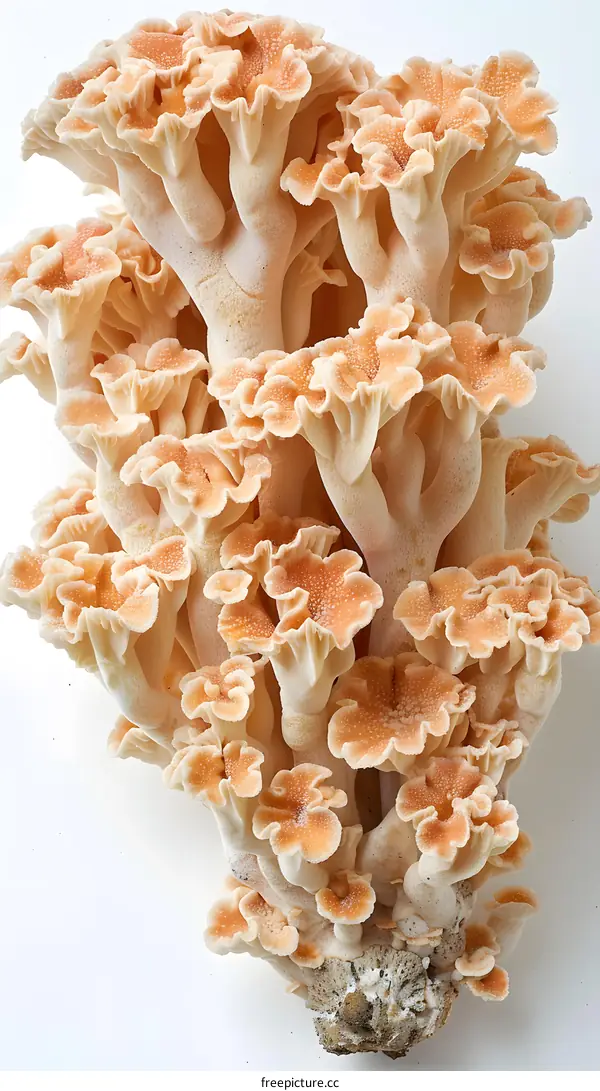 Fresh Peach Colored Oyster Mushrooms On White Background