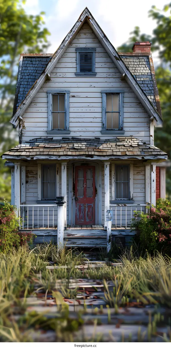 Small wooden house in the middle of a grass field