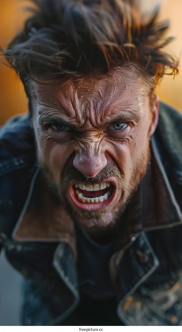 Close Up Angry Man Portrait