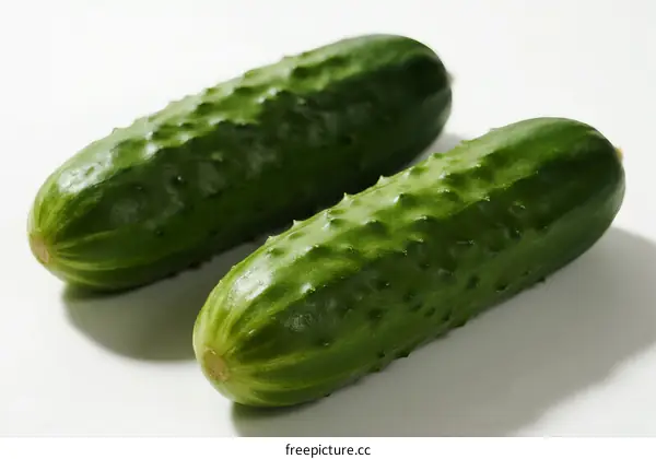 Fresh Green Cucumbers with Prickly Skin on White Background