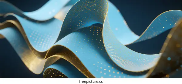 Elegant Curved Blue and Gold Abstract Waves with Dots