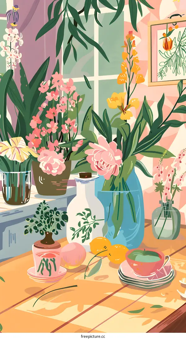 Still Life With Flowers, Lemons, and a Cup of Tea