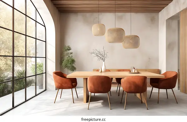 Modern Dining Room Interior Design with Large Windows