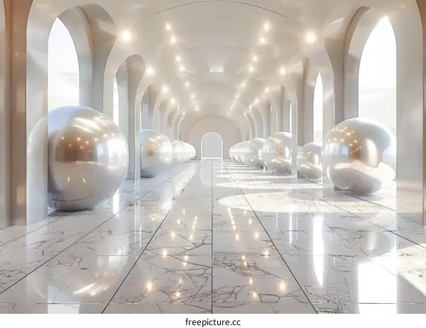 Futuristic Science Fiction Corridor with Silver Orbs
