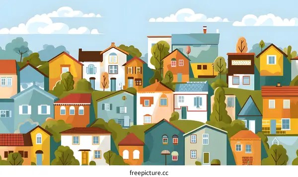 Colorful Suburban Homes Illustration