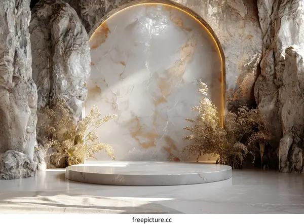 Elegant Marble Podium Display in Cave-like Setting