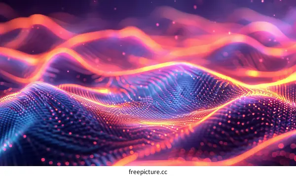 Abstract glowing wave background with bright particles and shiny stars