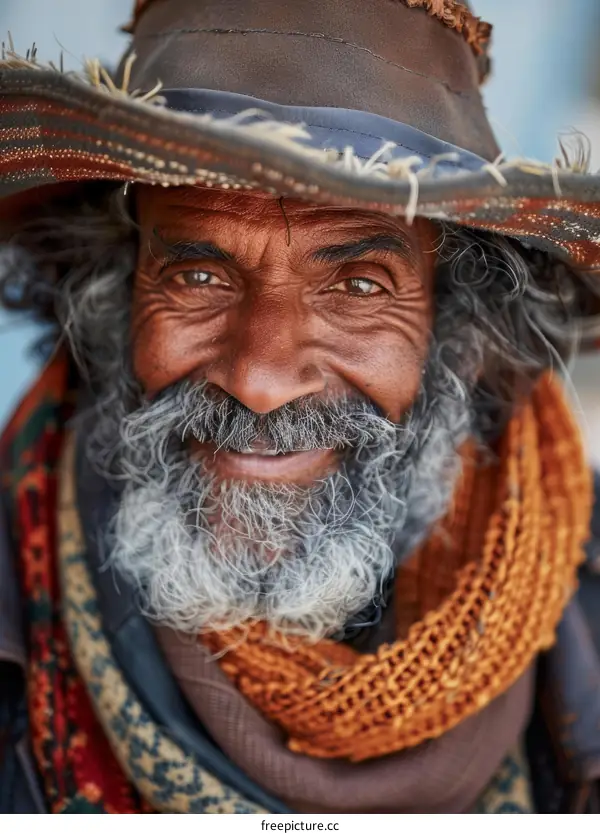 Close-up Portrait of a Senior Man with a Unique Hat