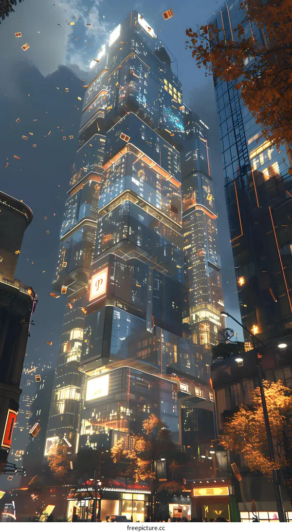 Futuristic Cityscape With Skyscrapers and Illuminated Windows