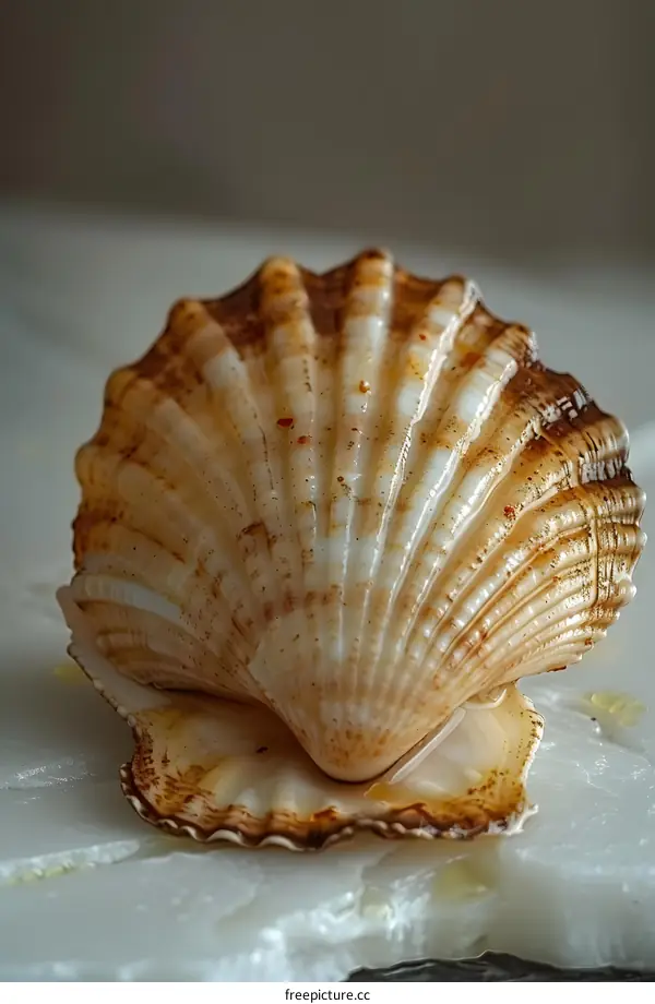 Close up of a seashell on a white surface