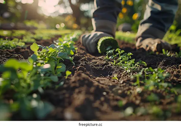 A person planting seedlings in the garden