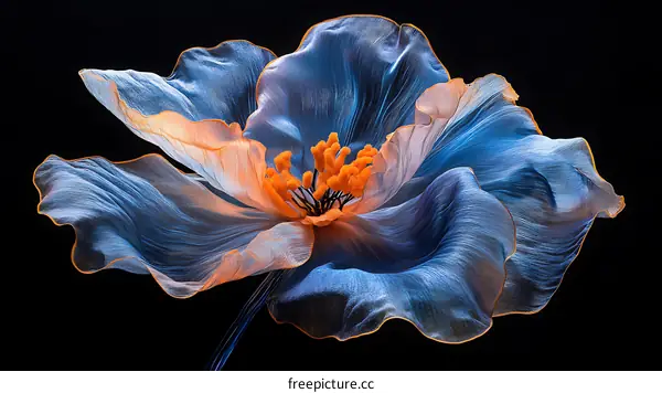 A Vibrant Blue and Orange Flower in Artistic Detail