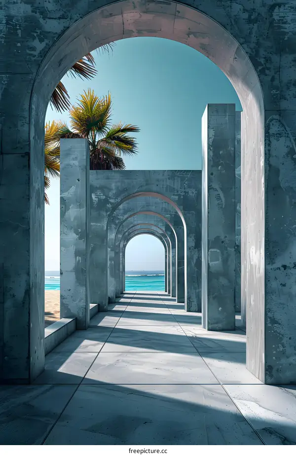 Archway to the Beach with Palm Tree