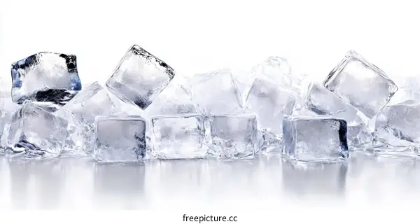 Clear Ice Cubes Closeup on White Background