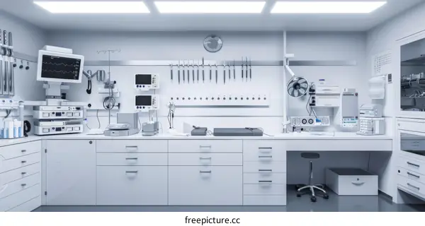 Modern Hospital Room Interior with Advanced Surgery Equipment