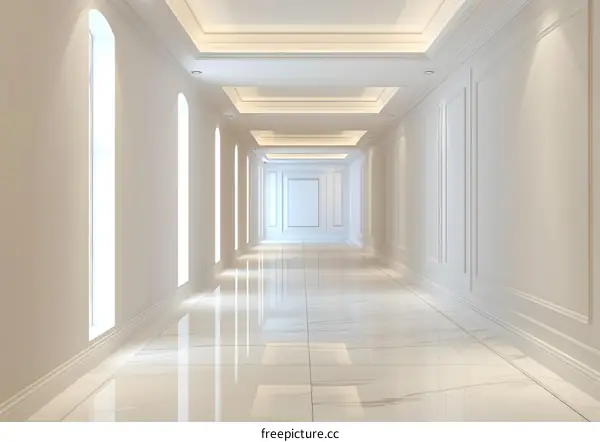 White marble tiles corridor