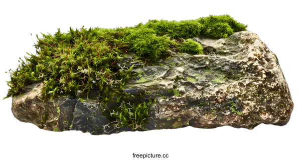 [Transparent Background PNG]Green Moss Covered Rock Isolated on White Background